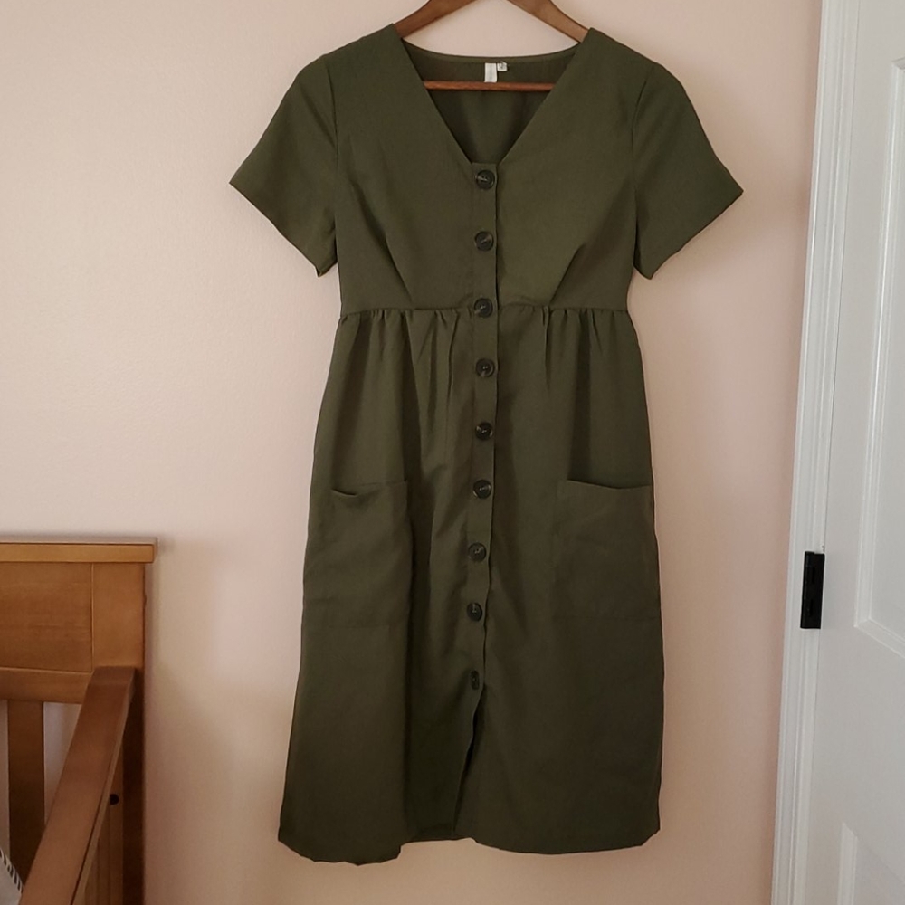 Olive green button up dress
